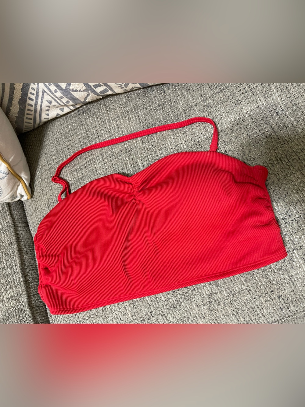 No Boundaries Red Ribbed Bandeau Bikini Top